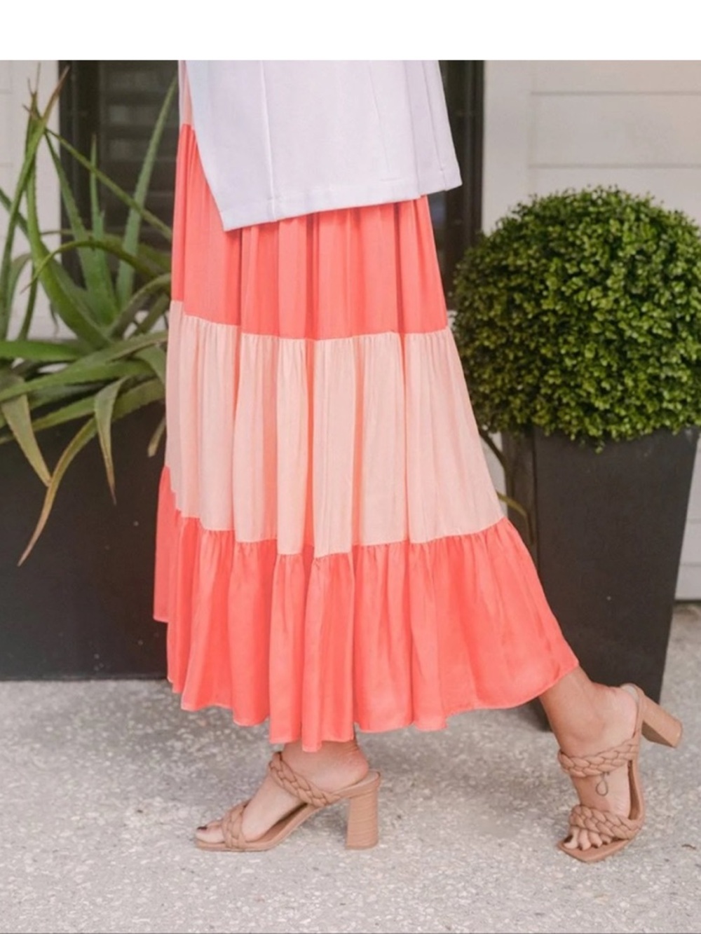 Emily McCarthy Tiered Color-block Joy of Color Midi Skirt Small Coral - Picture 2 of 6